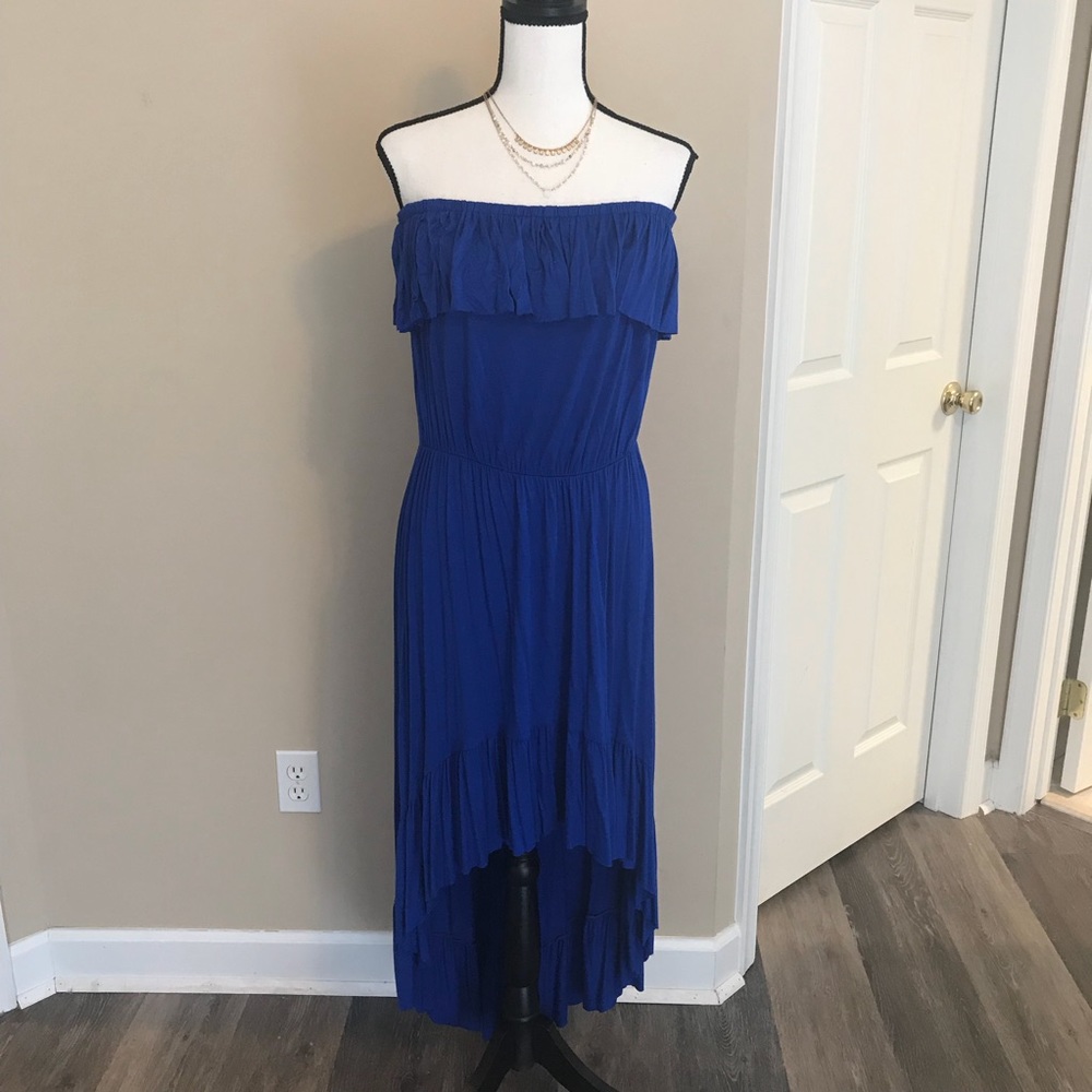 Anthropologie  Royal Blue Strapless Hi-low dress